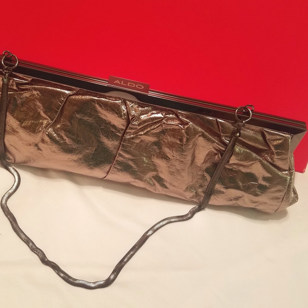 ALDO Metallic Bronze Clutch Shoulder Bag NWOT